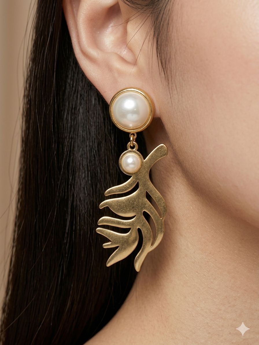 2 pearl with hanging leaf