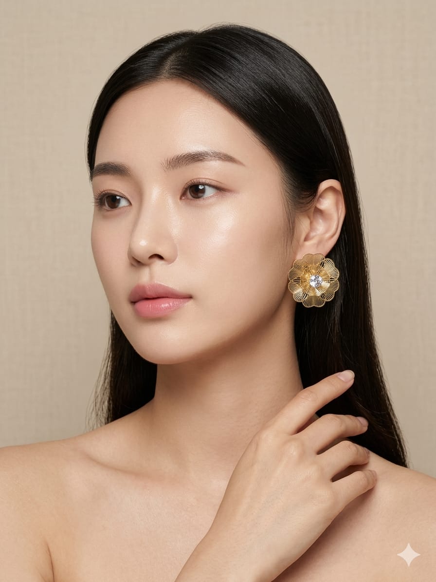 Double earring petals lining studs gold