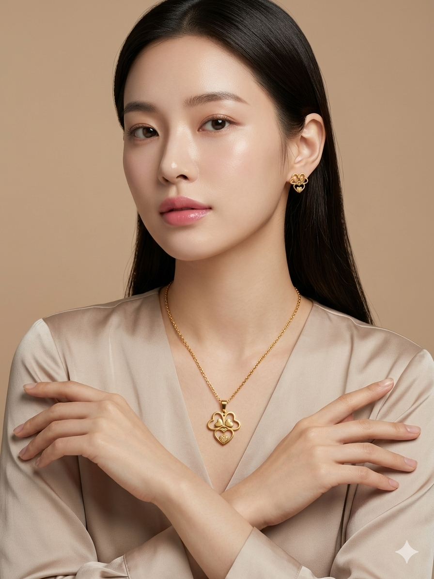 FLOWER PENDENT CHAIN WITH EARRING SET