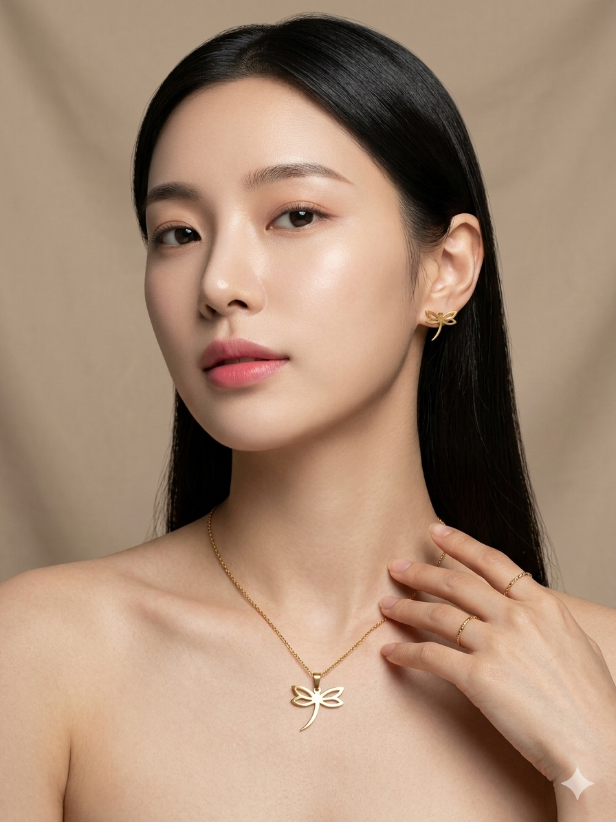 BUTTERFLY PENDENT CURVE CHAIN WITH EARRING SET