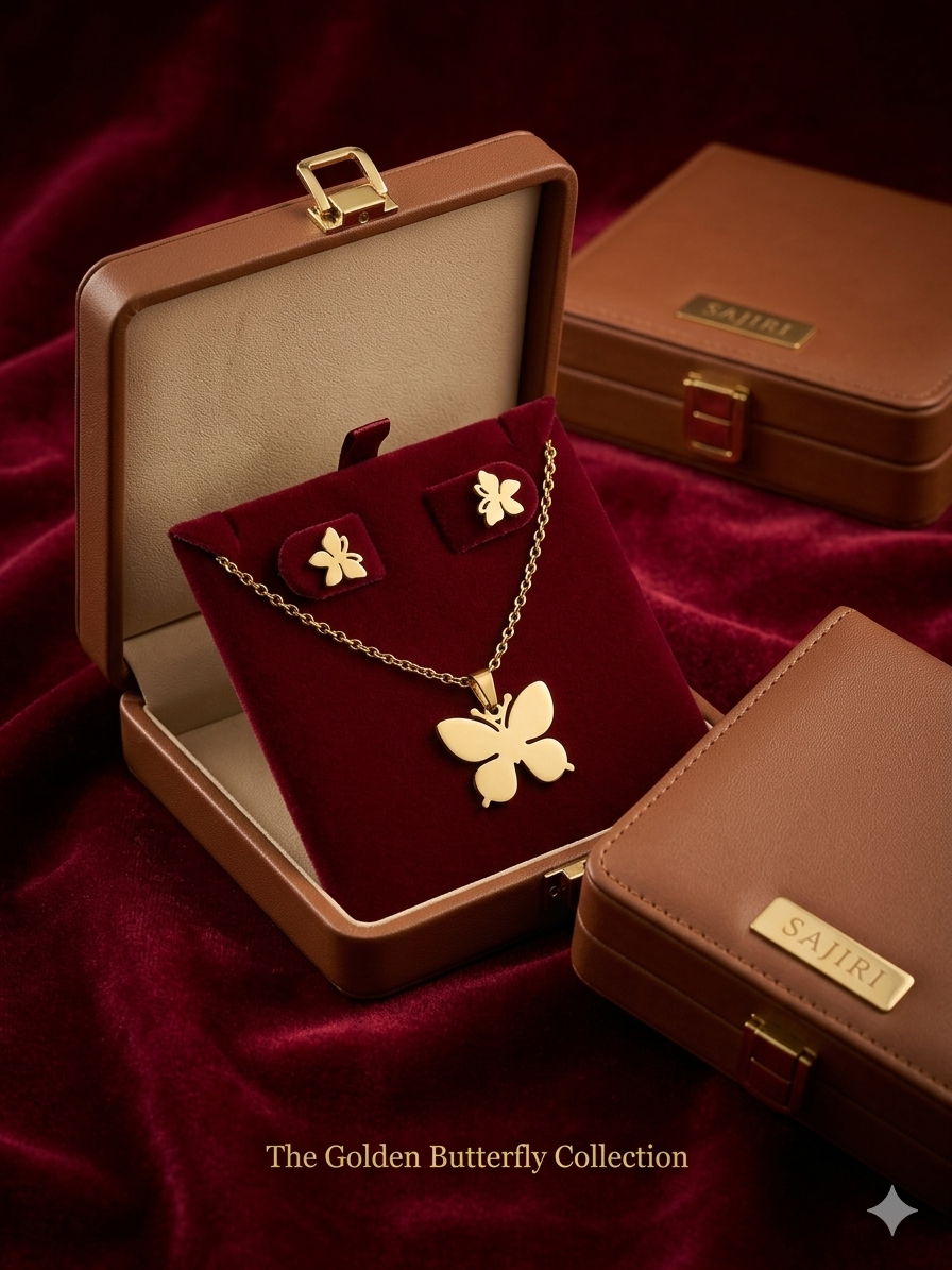 BLOCK SIMPLE BUTTERFLY CHAIN PENDENT WITH EARRING SET