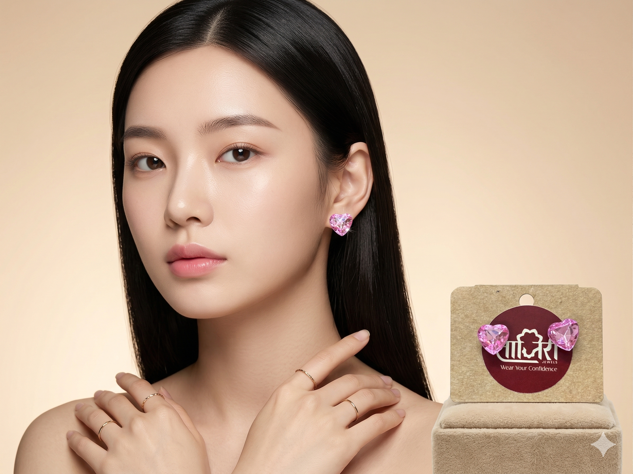 PINK CRYSTAL HEART EARRING