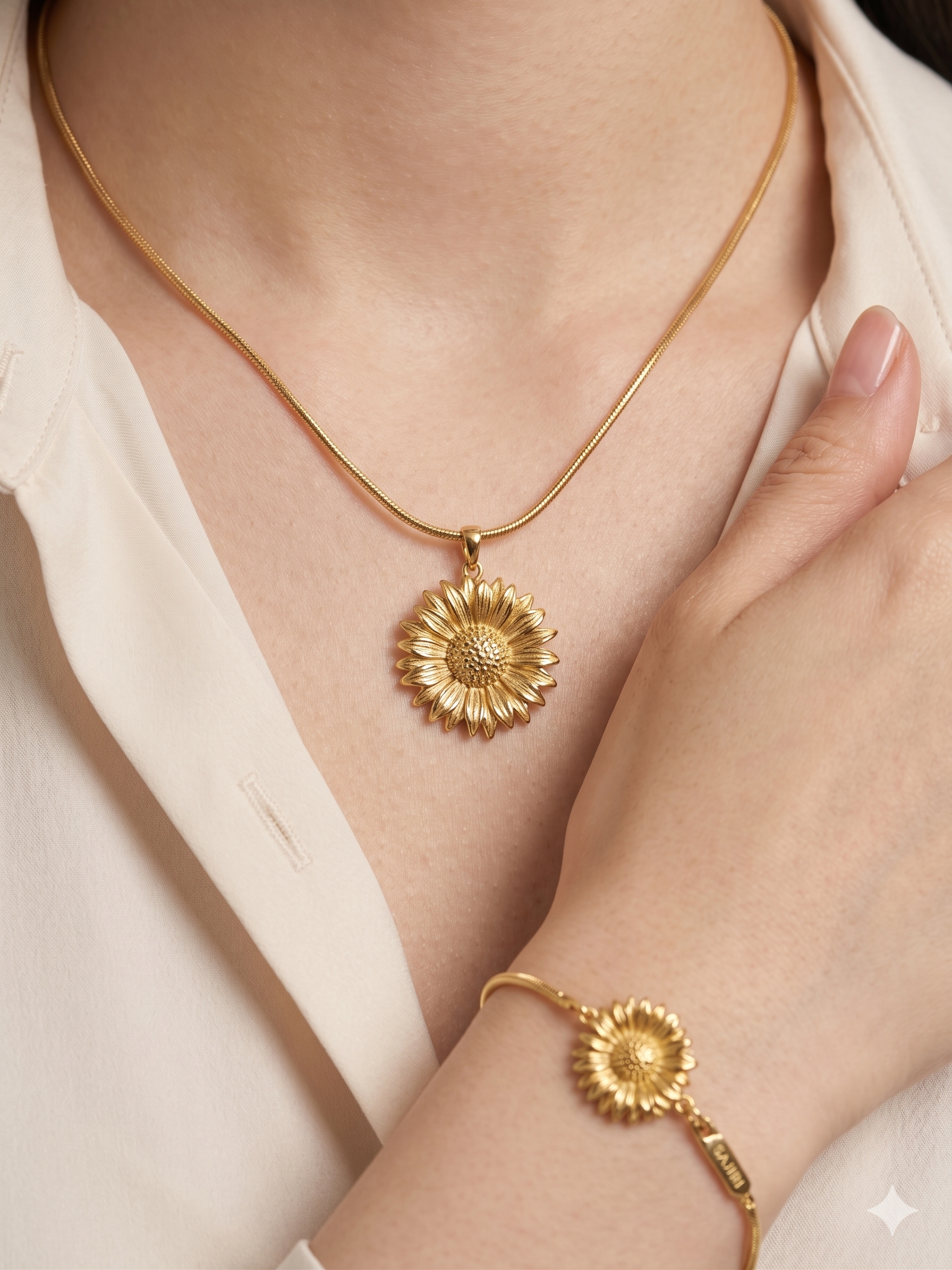 GOLD PLATED ROUNF SUNFLOWER PENDENT CHAIN