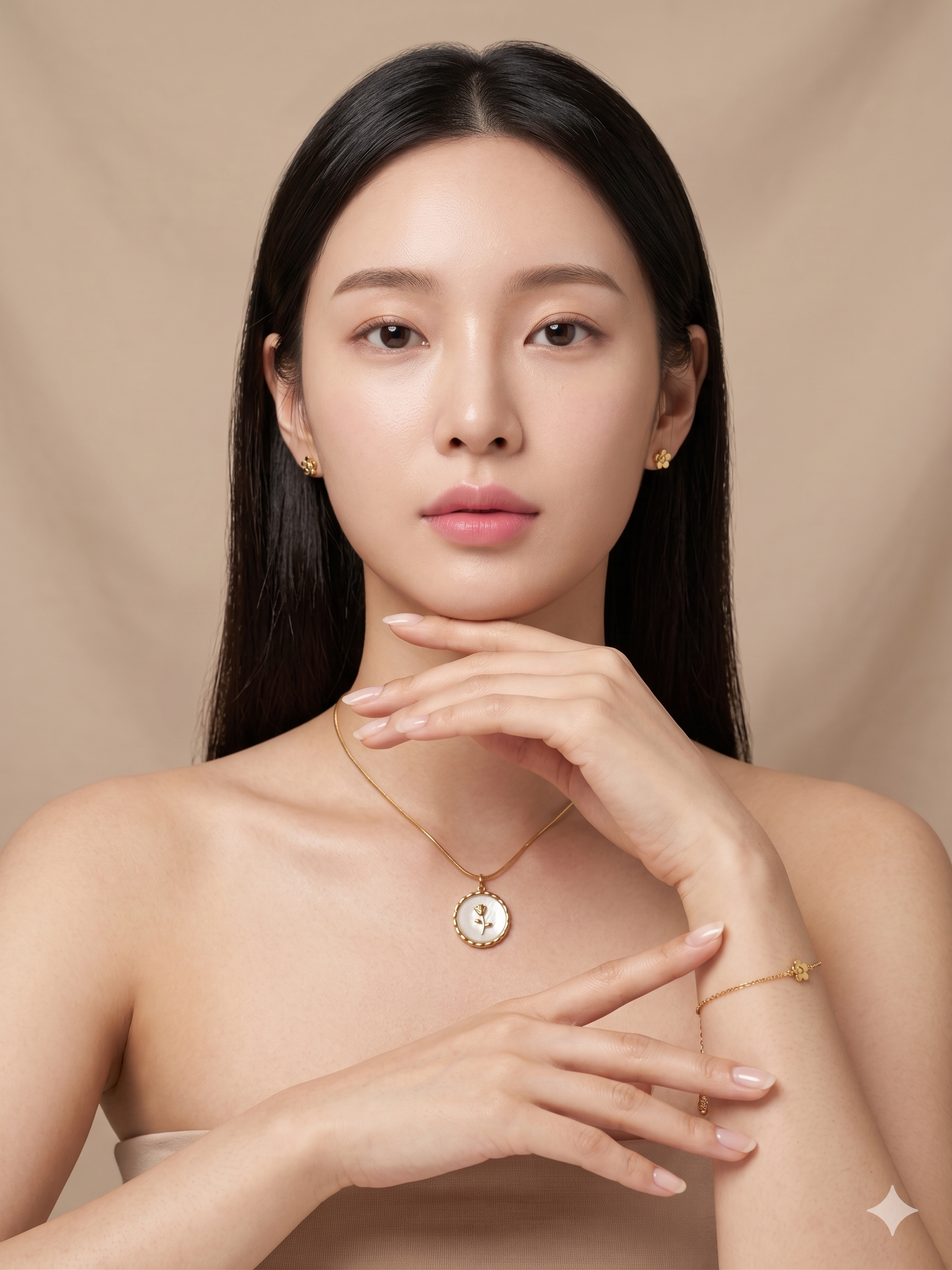 ROUND WHITH CIRCLE GOLD ROSE PENDENT CHAIN