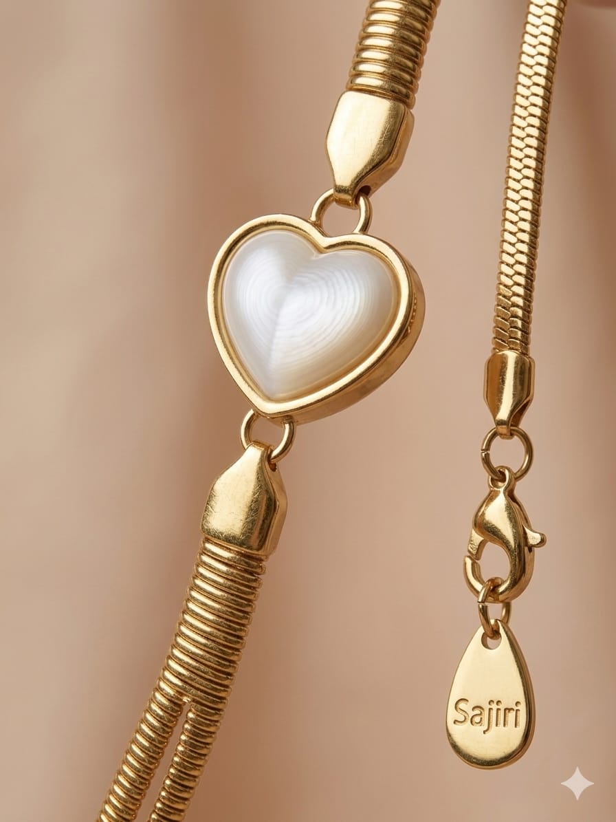 white pearl heart block barcelet