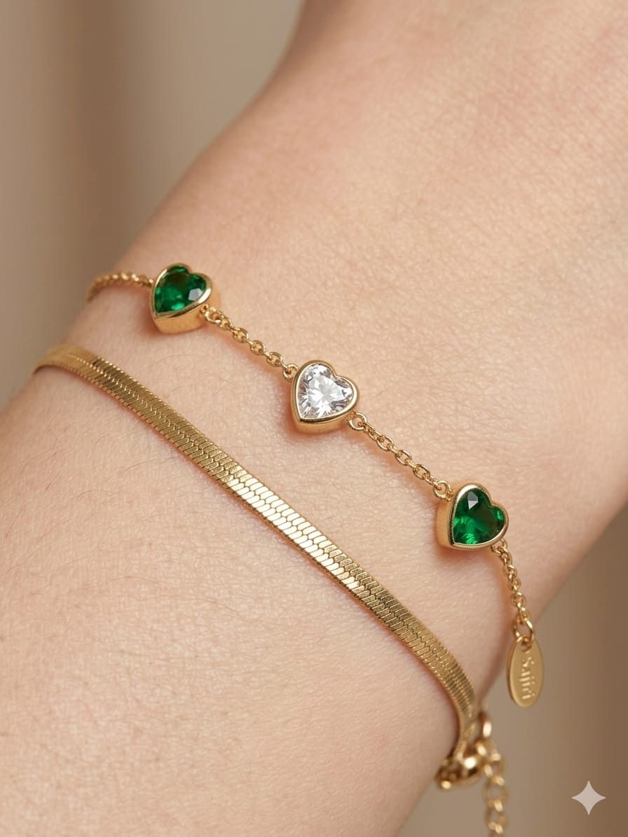 double chain 3 heart multi color braclet