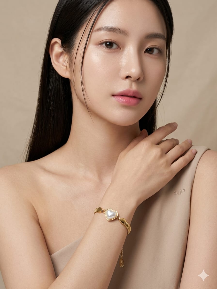 white pearl heart block barcelet