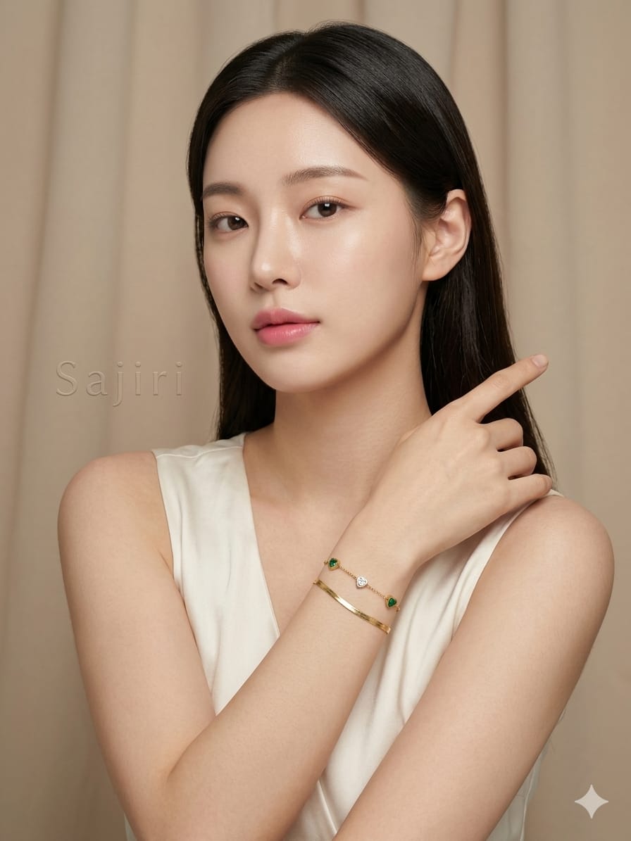 double chain 3 heart multi color braclet