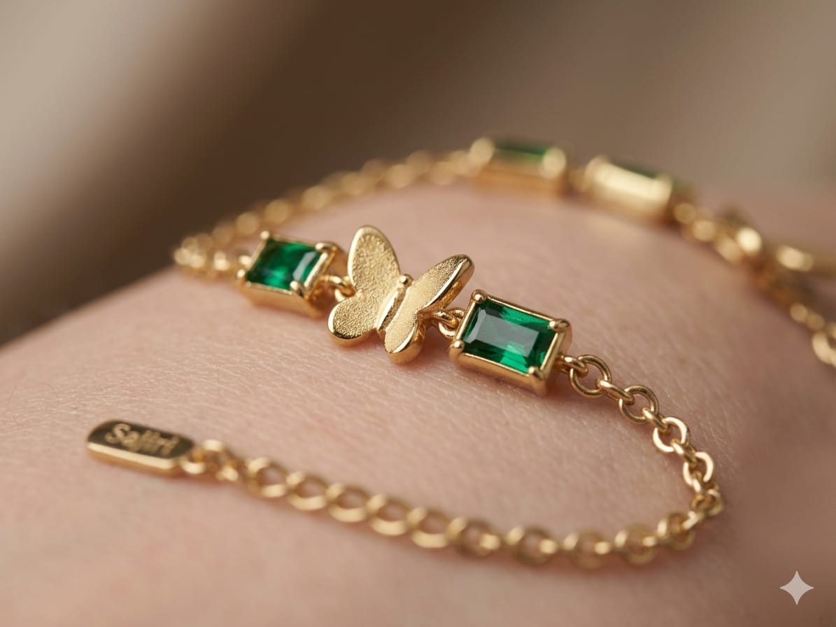 green crystal 4 butterfly braclet