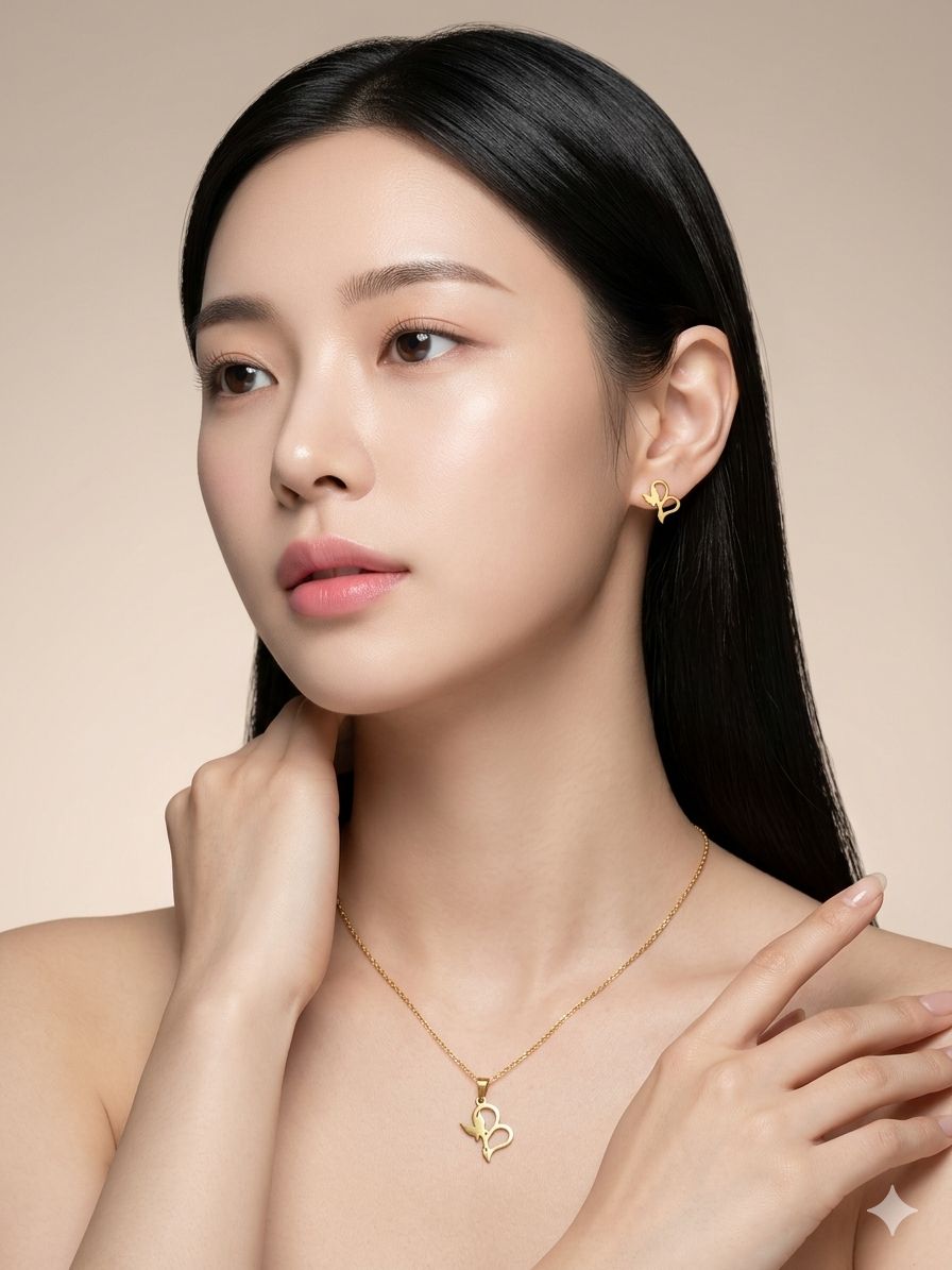 HALF BUTTERFLY PENDENT WITH EARRING