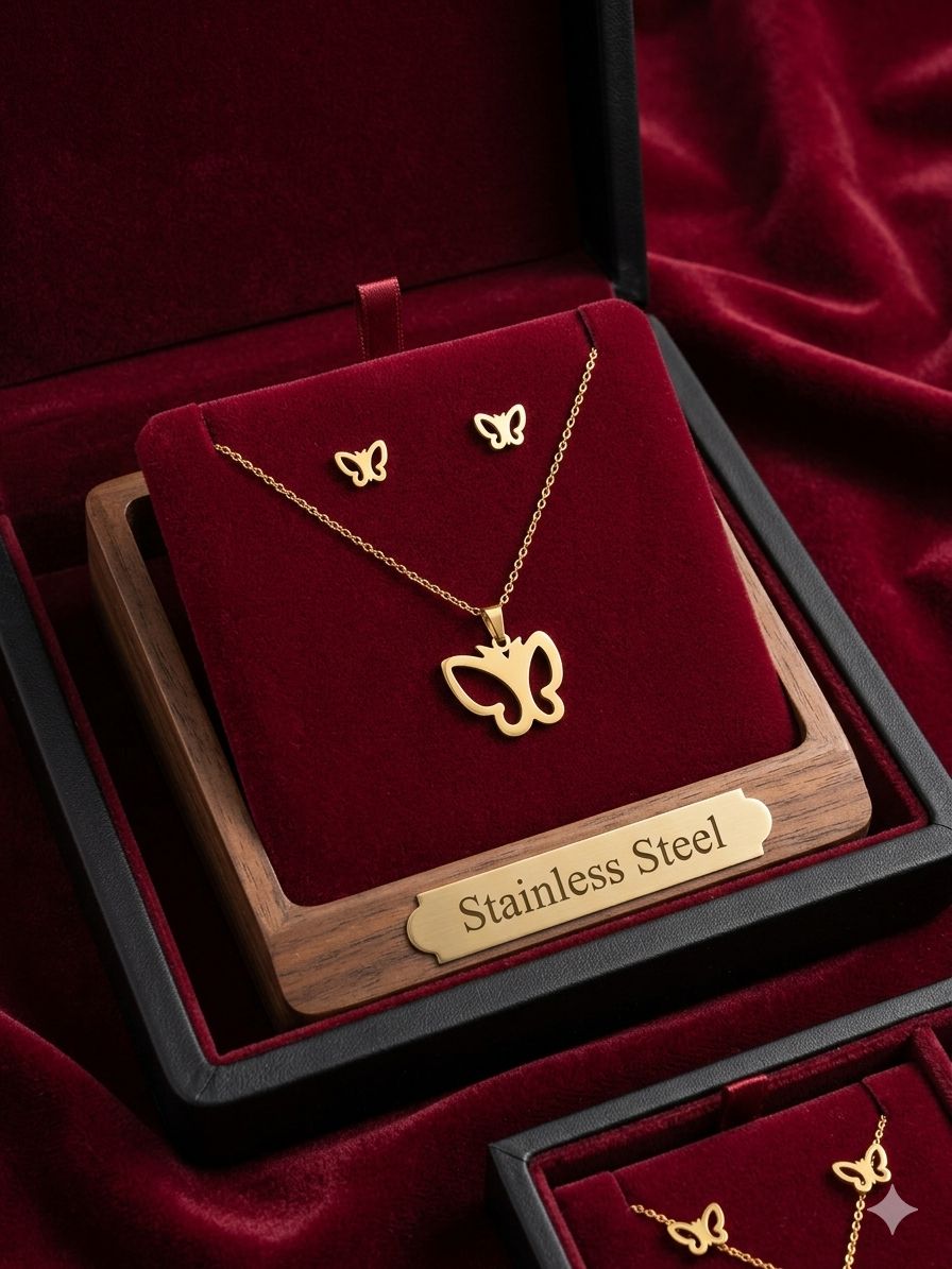 BUTTERFLY SMALL BIG WINGS PENDENT CHAIN WITH EARRING