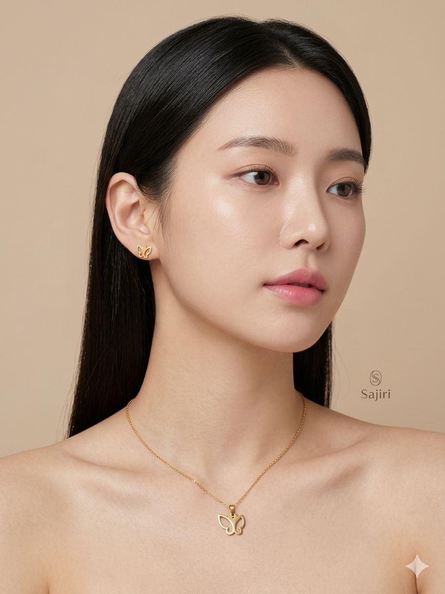 BUTTERFLY SMALL BIG WINGS PENDENT CHAIN WITH EARRING