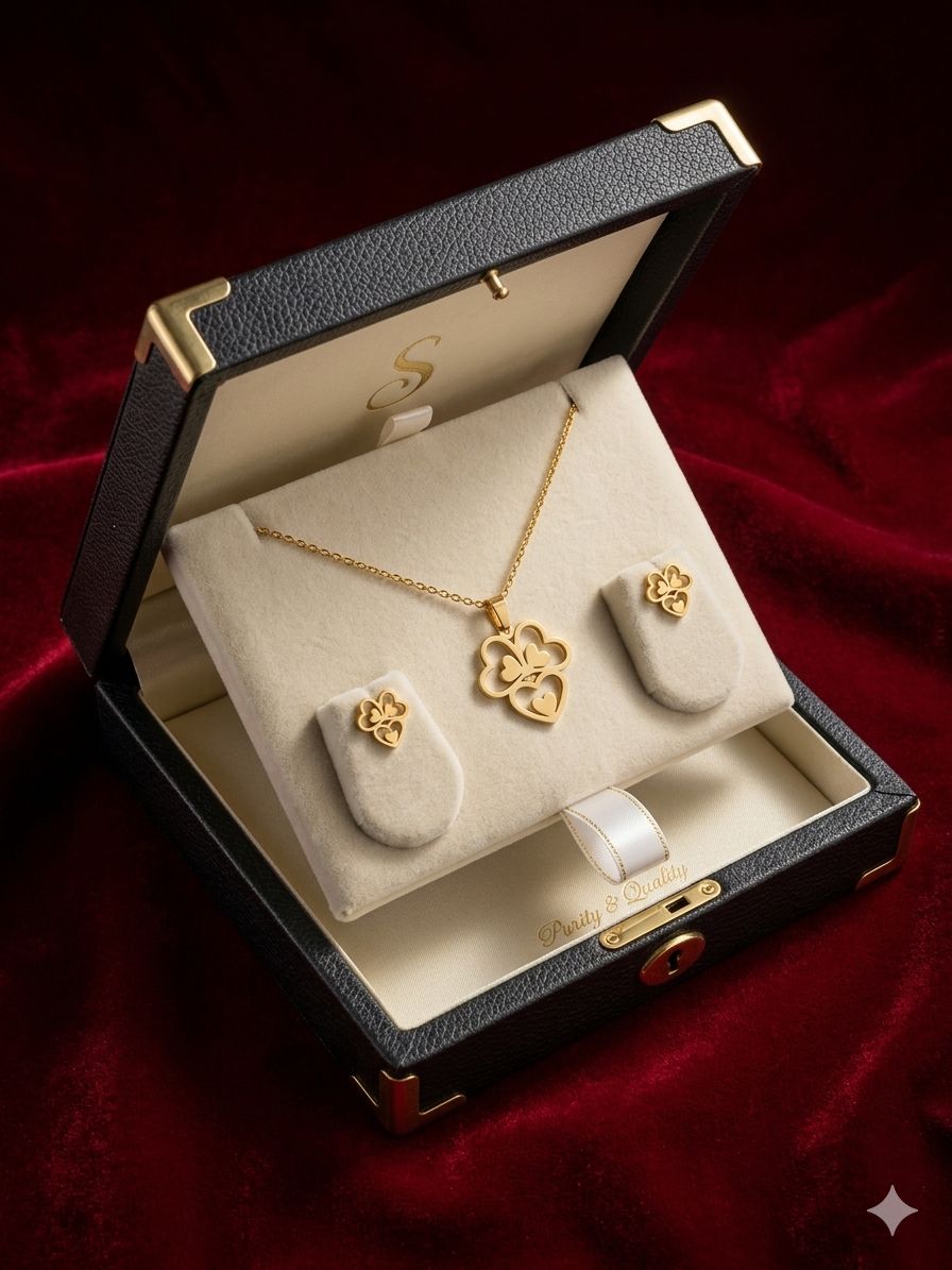 FLOWER PENDENT CHAIN WITH EARRING SET