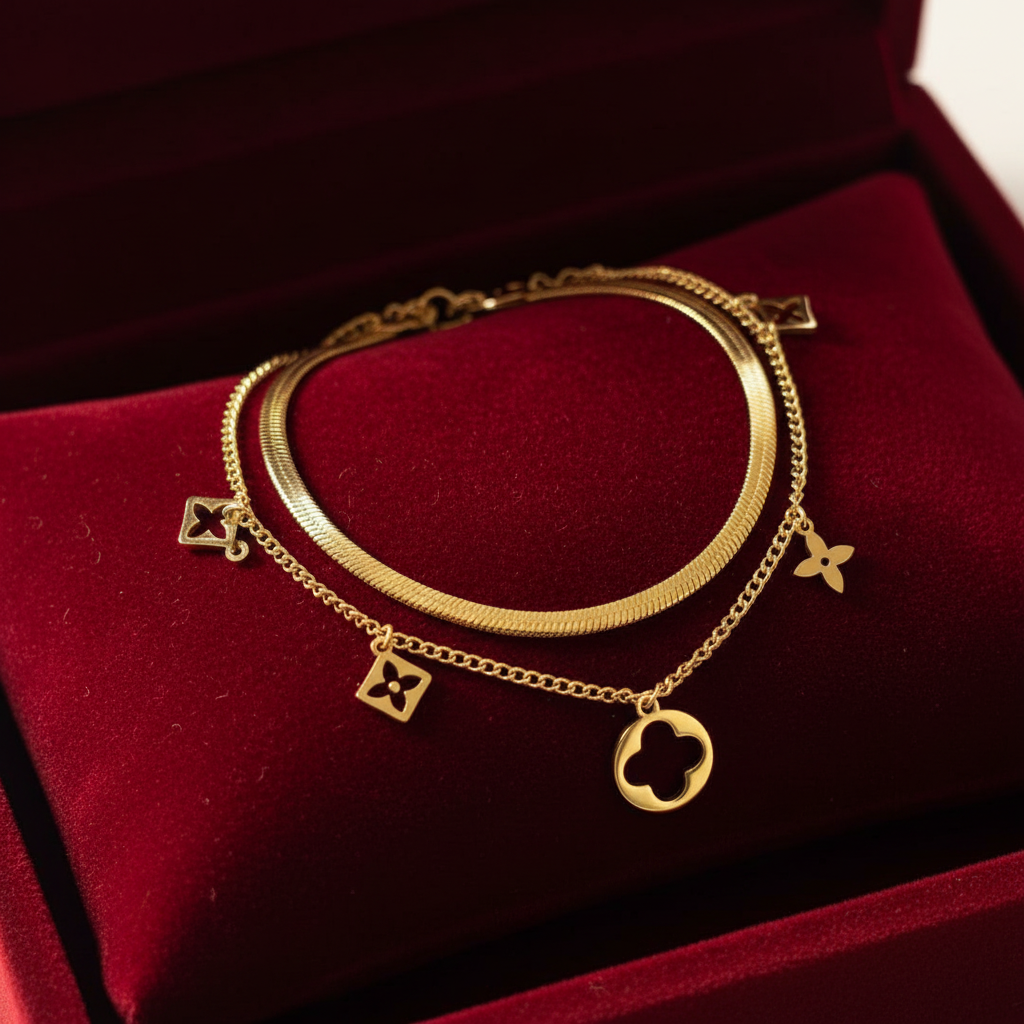 FLOWER AND STAR DOUBLE LAYER BRACLET