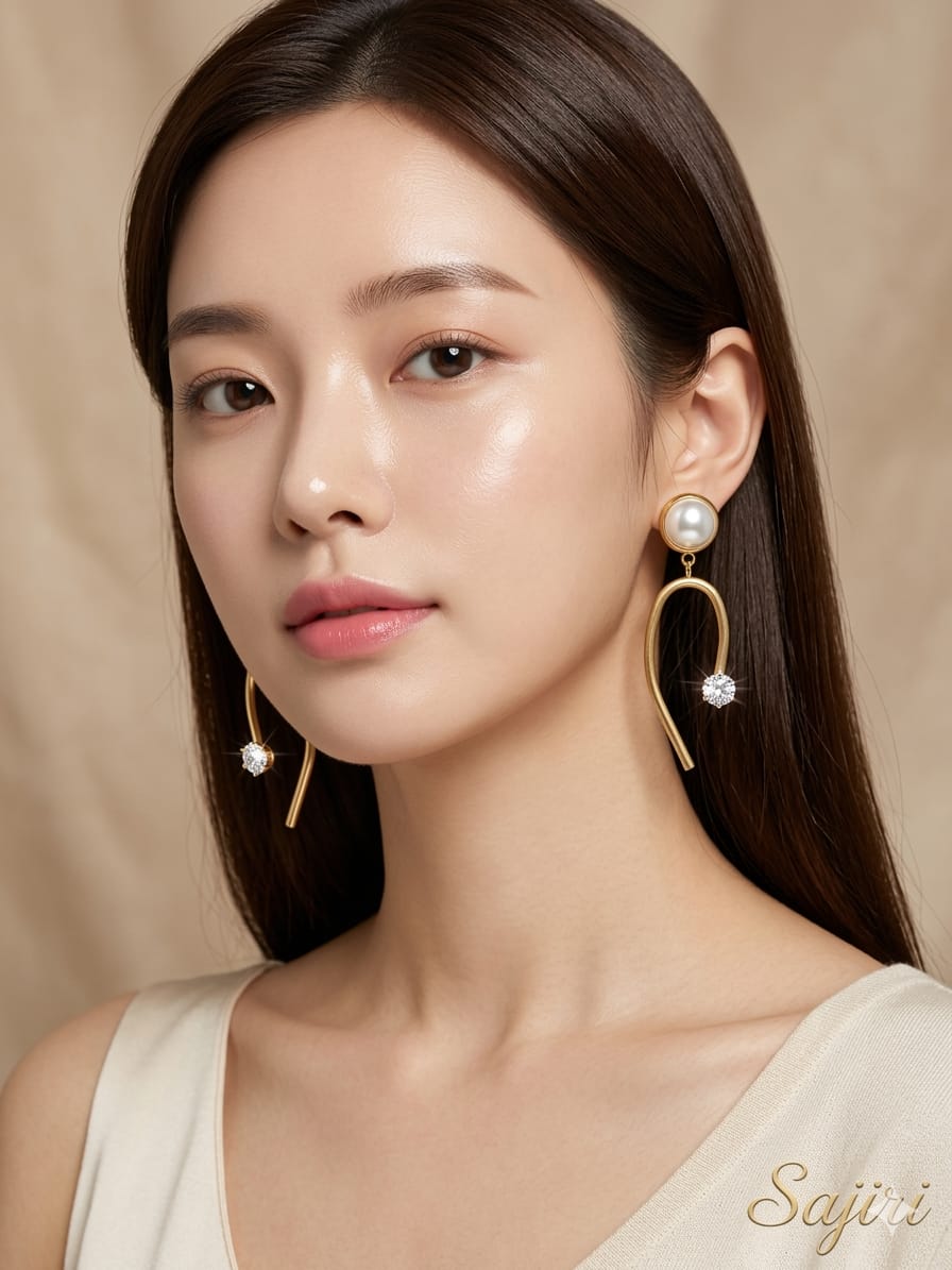 white pearl with U shape hanging dimaond